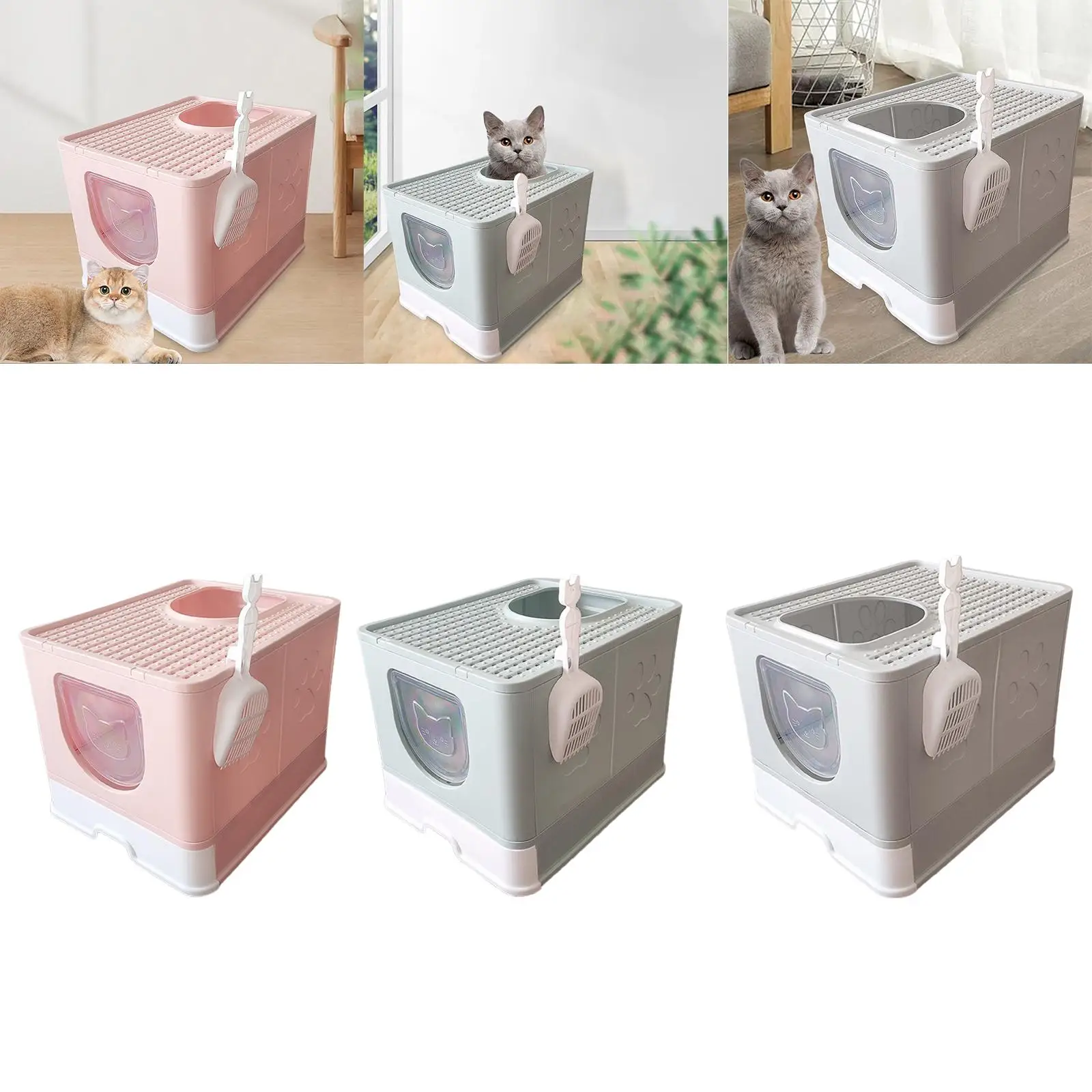 Hooded Cat Litter Box Enclosed Cat Toilet Kitty Litter Tray with Front Door Flap Durable Reusable Removable Pet Litter Box