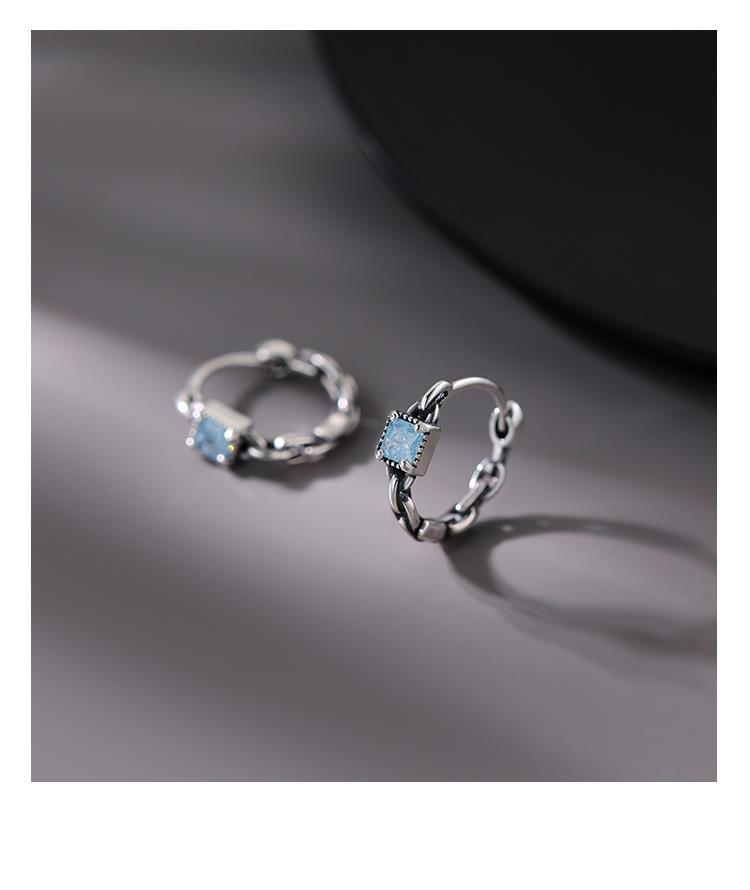925 Sterling Silber quadratische Creolen Temperament einfach eingelegt für Frauen Hochzeit Schmuck Accessoires – Detail 9