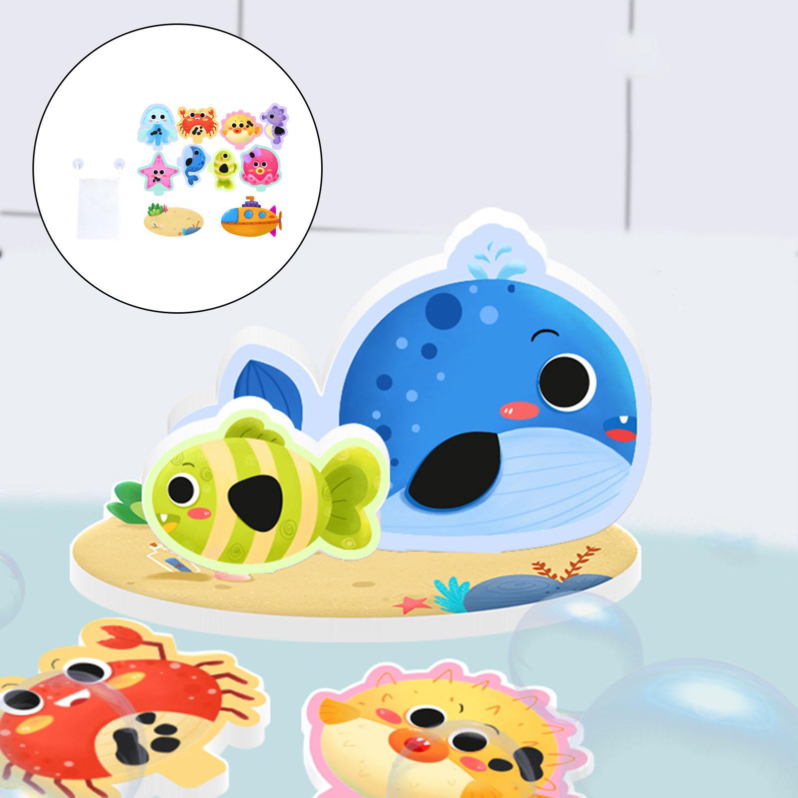 10x Early Education DIY Sticker Puzzles Toys with Storage Bag Cognitive Preschool Game Baby Sea Animal Bath Toys for Kids