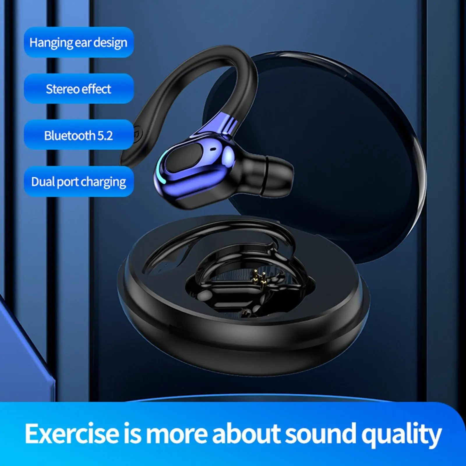 Sports Headset IPX4 Waterproof Built in Mic Stereo Sound Sweatproof HiFi Earphones Earbuds Earpiece for Running Business Driving