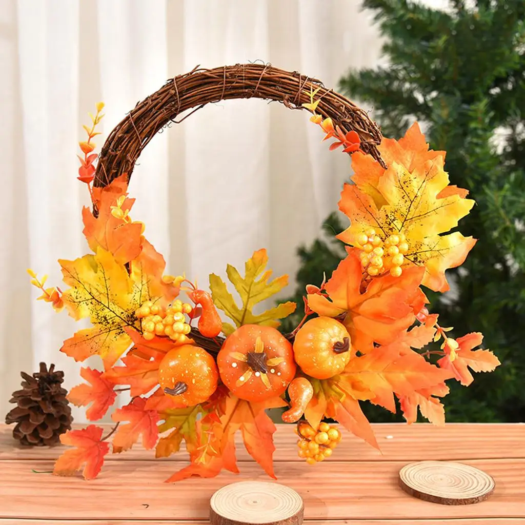 Fall Wreath with Pumpkins Berries Maple Leaves for Autumn  Festival Wedding Party Wall home and indoor Arrangement Decor