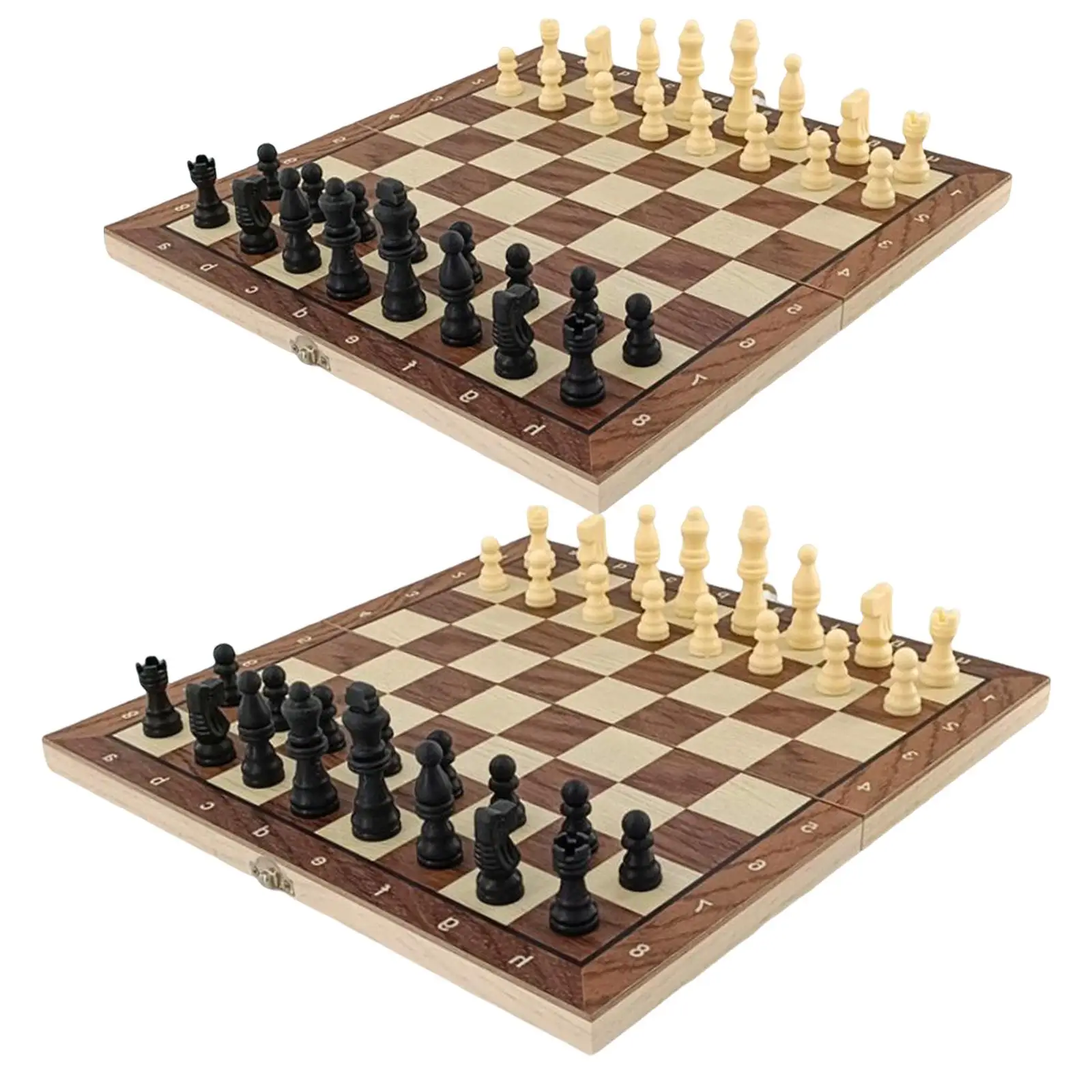 Travel Games Chess Set Folding Storage Wooden Chess Board Set Chess Checkers