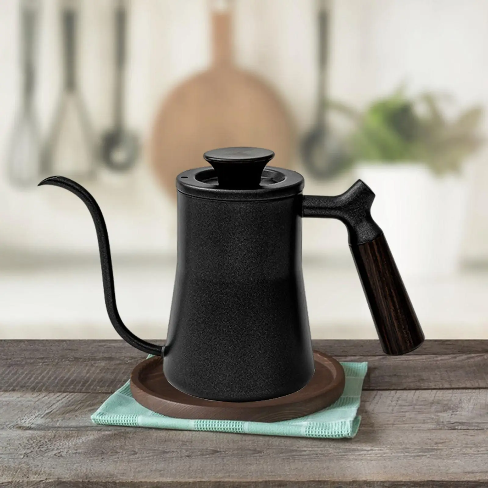 Tea Pot with Wood Handle Lightweight Long Narrow Spout Anti Rust Gooseneck Kettle Pour over Drip Kettle for Office Camping Home