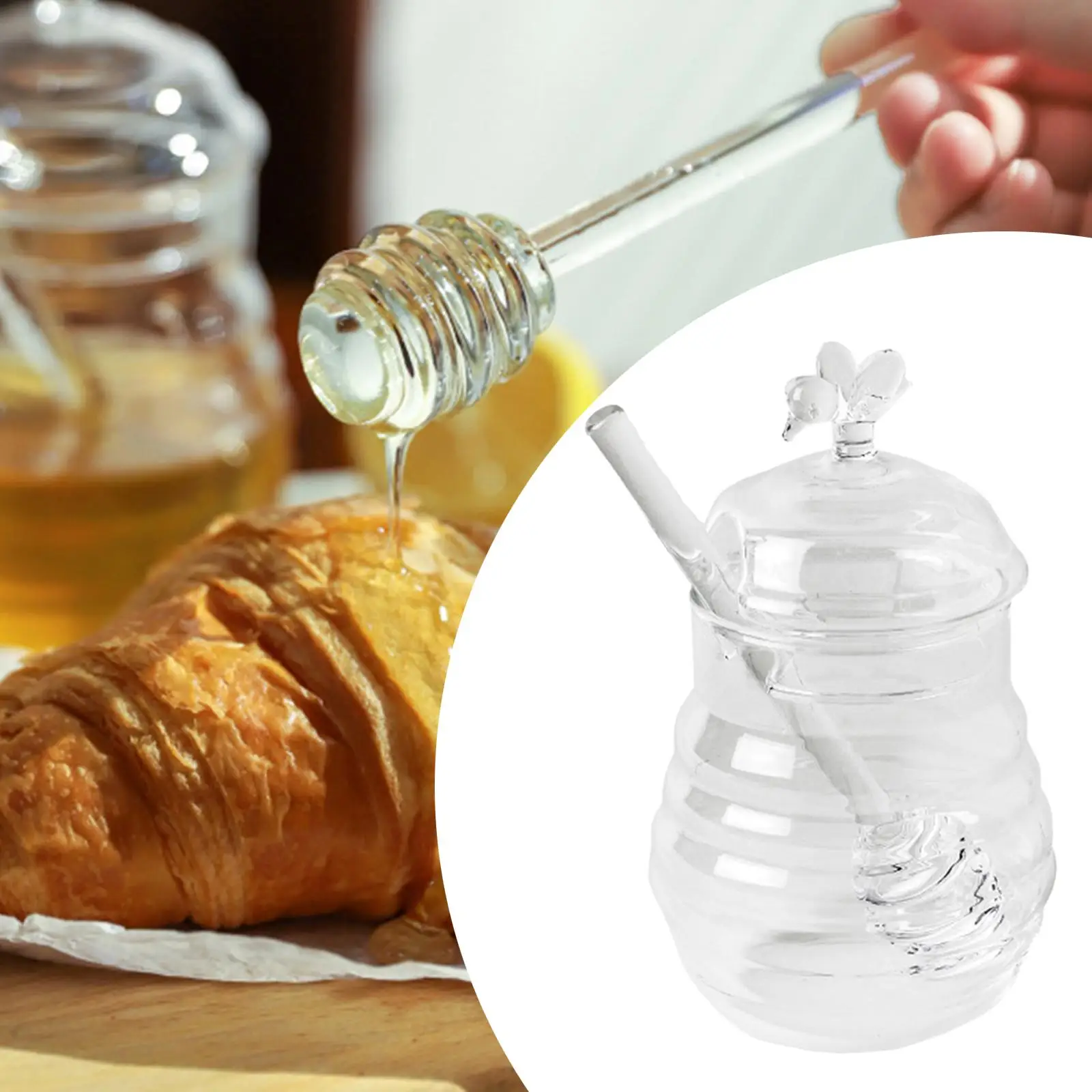 Honey Jar Storage Container Kitchen Accessories Beehive Honey Dish with Dipper and Lid Honey Pot, for Pantry Kitchen Office Home