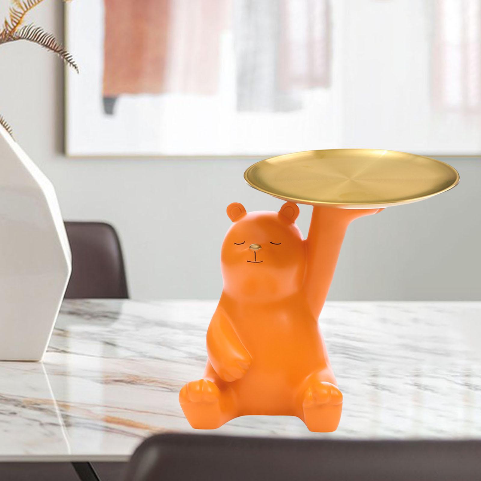 Cute Polar Bear Statue Storage Tray, Resin Bear Figurine Earrings Holder Coins Phones Organizer for Kitchen Tabletop Decoration