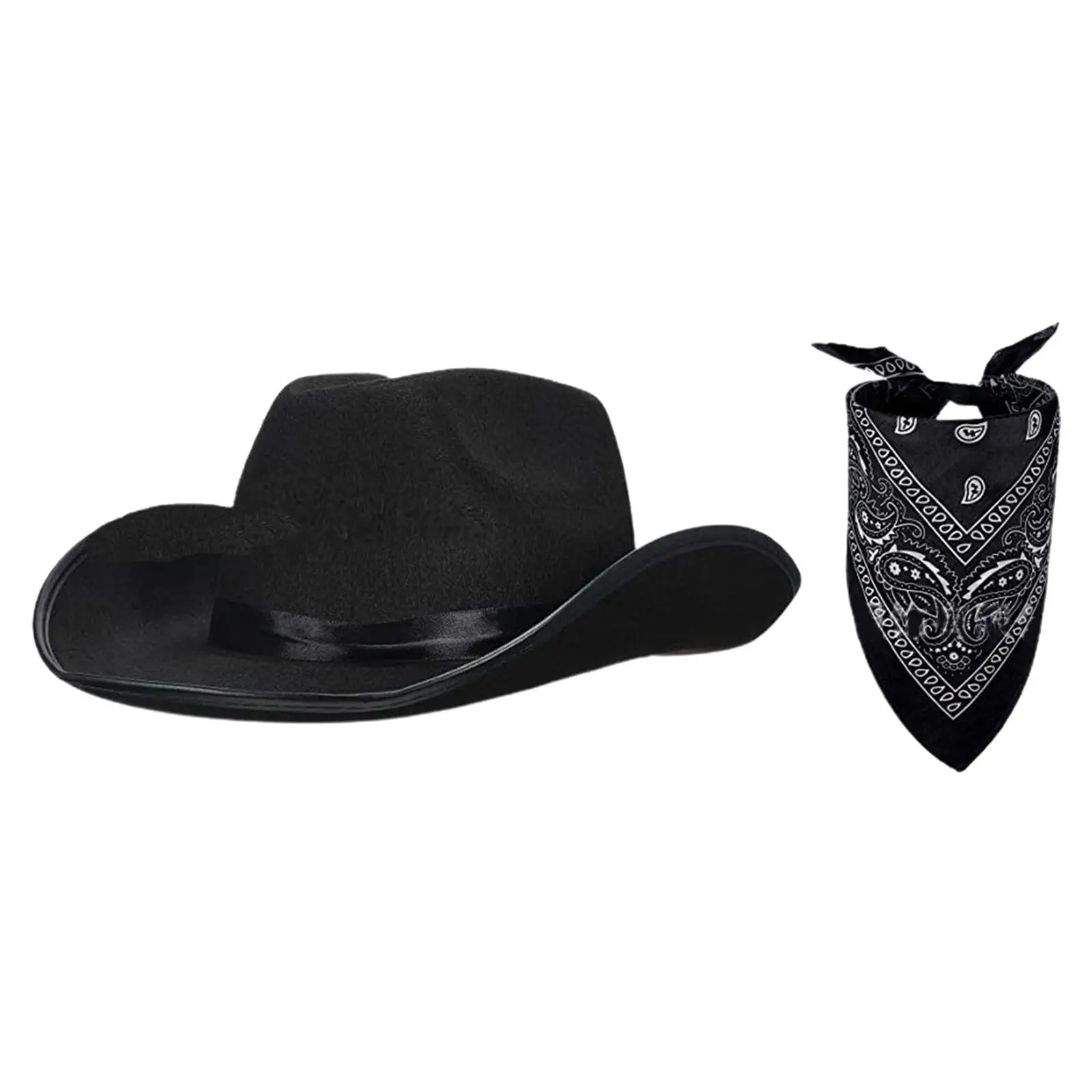 Cowboy Hat and Bandanna Head Wrap Scarf for Men Women Halloween Cosplay