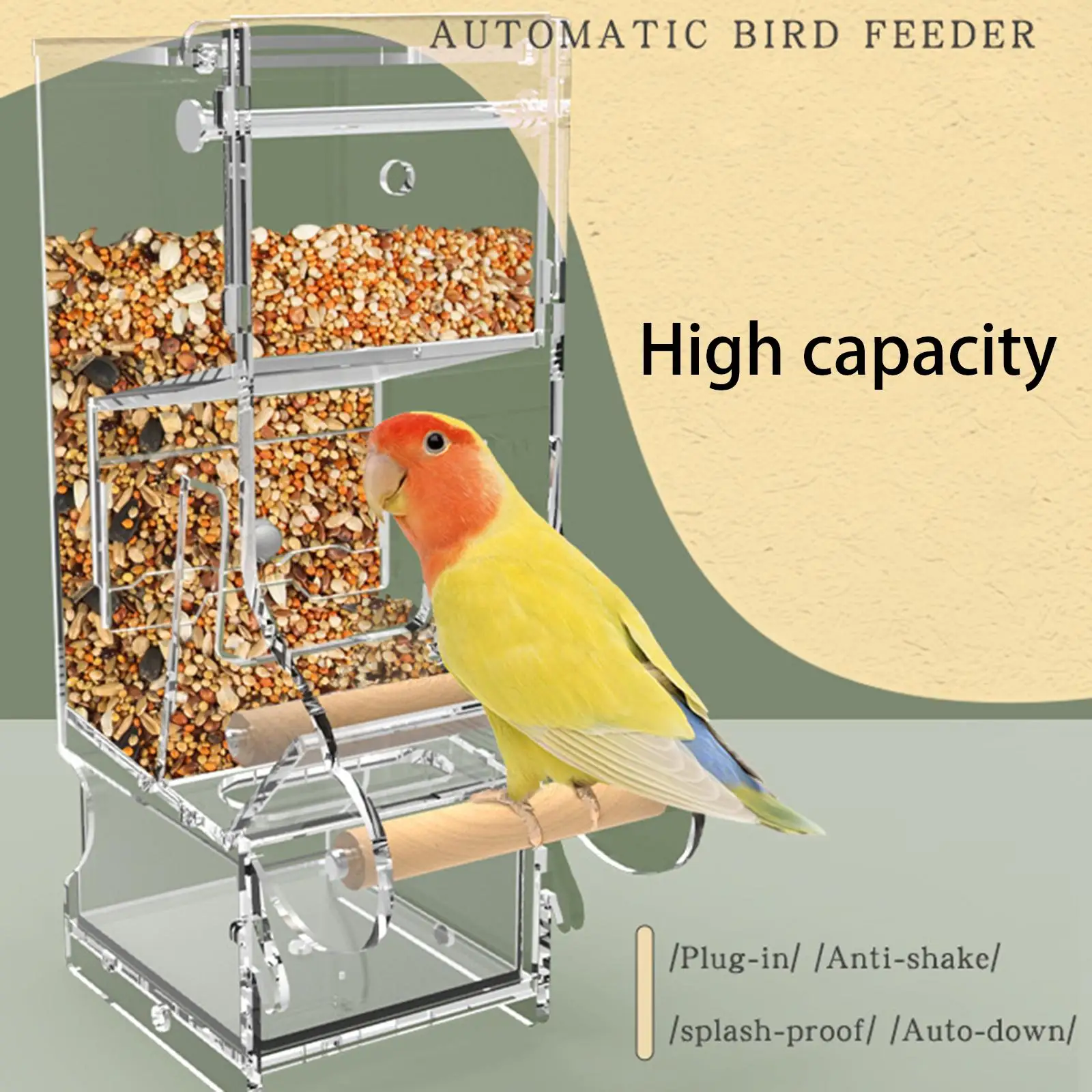 Bird Feeder Cage Accessories Food Dish Parrot Feeder with Perch for Cockatoo