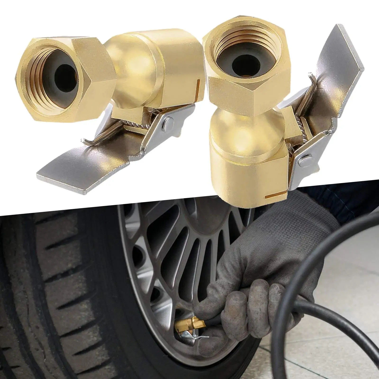 2x Car Lock tire Air Chuck with Clip, Air Pump Thread Nozzle