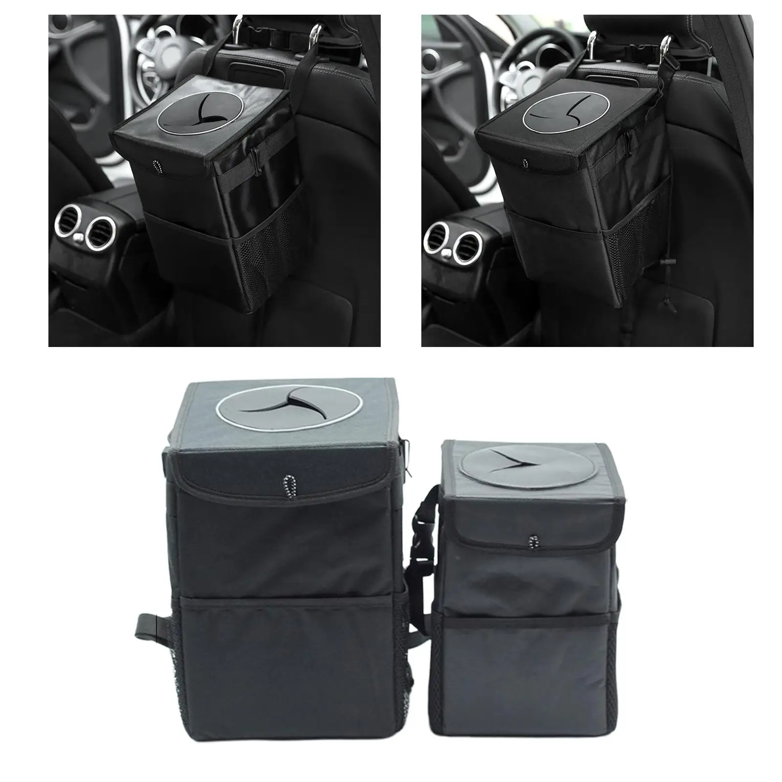 Automotive ing Car Trash Can with Lid Garbage Can Trash Bin with Storage Pockets