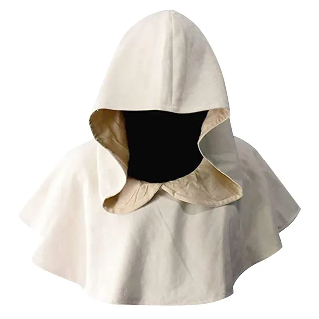 Men Print Hooded Cloak Medieval Short Cape Cardigan Stage Performance  Costume