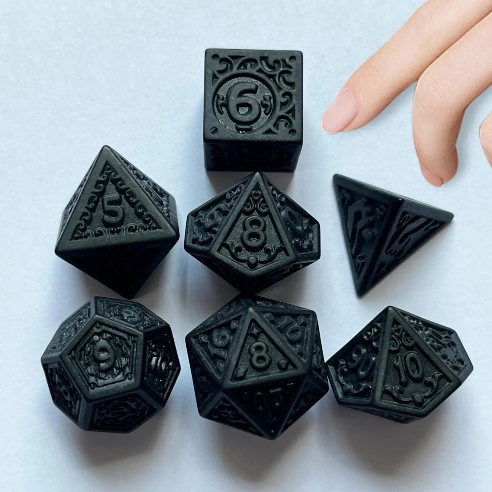 7 Pieces Polyhedral Dice Retro Style Handmade Party Favors Gift Black Board Game