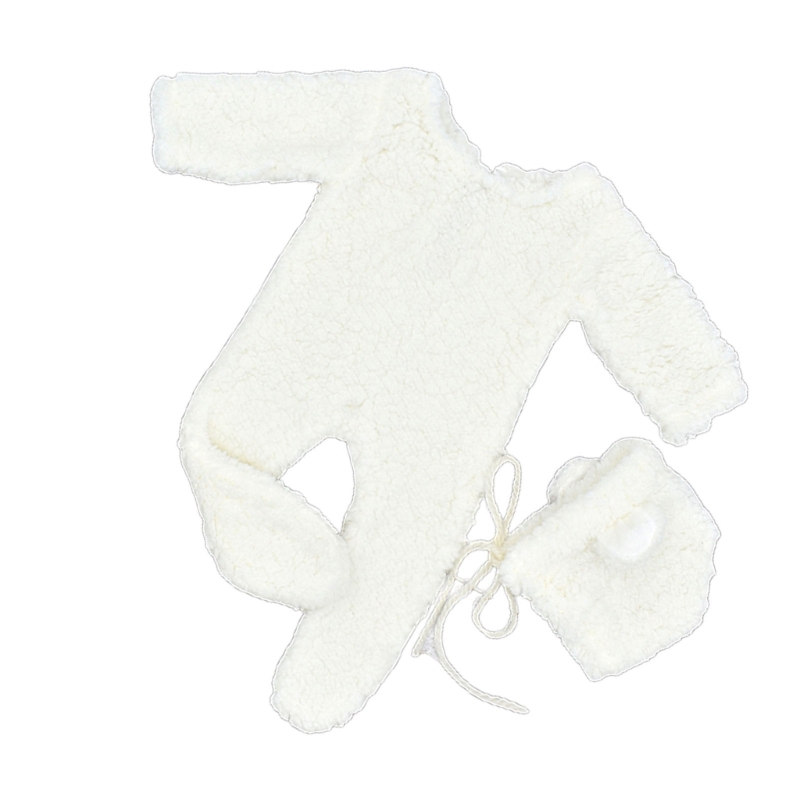 Baby Foto Schießen Requisiten Berber Fleece Bär Ohr Hut & Overall Set Neugeborenen Foto Requisiten Infant Fotografie Outfit 2PCS – Detail 4