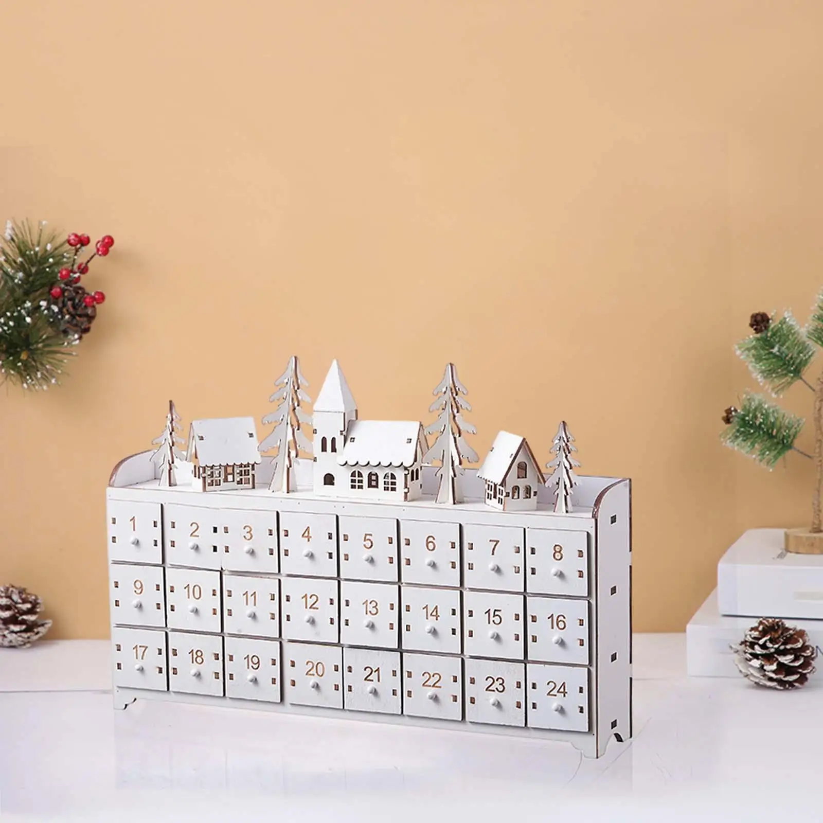 Christmas Wooden Count Xmas Advent Calendar White Color Desk Ornament for Interactive Family Plays Reusable Multipurpose
