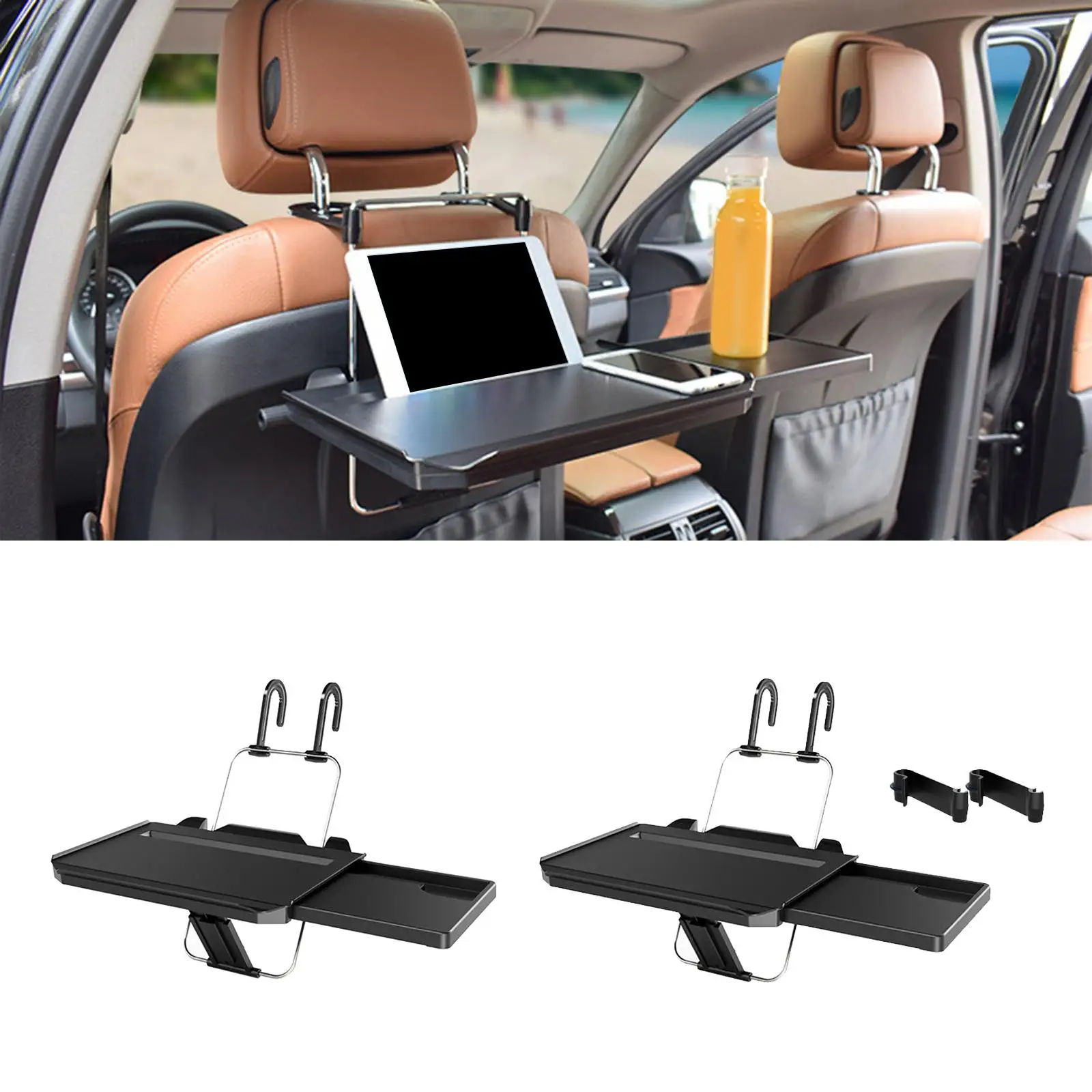 Multipurpose Car Steering Wheel Tray Table with Drawer Portable Organizers Back Seat Headrest Tray for Travel Laptop Tray