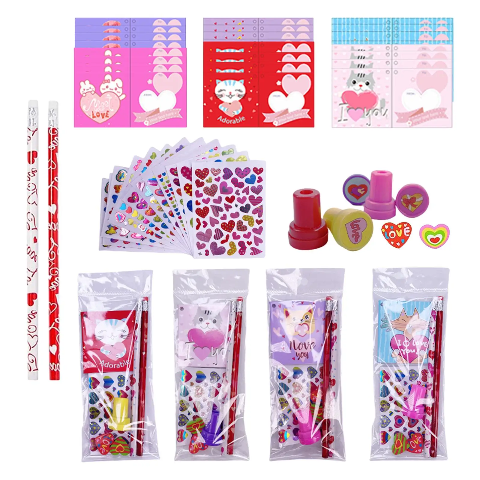 Valentine`s Day Party Favors Love Celebration Toys DIY Gift Set Valentines Day Stationery Set for Kids Children Friend Boys