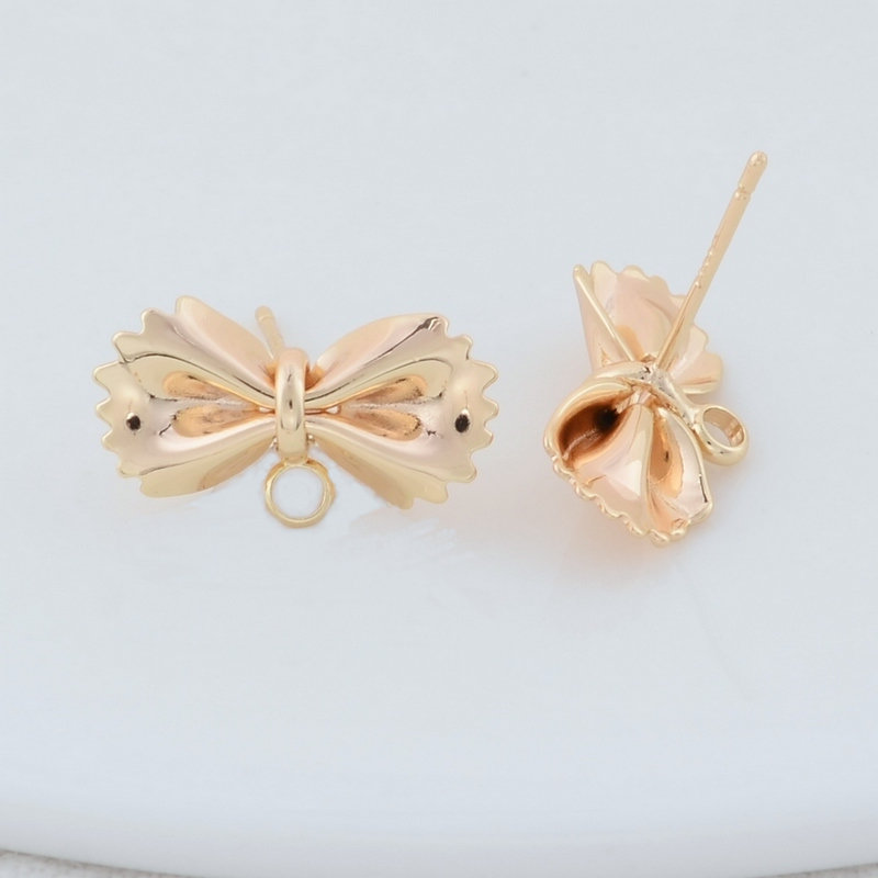 9*17MM 14K Gold Farbe Überzog Messing Bowknot Stud Ohrringe Hohe Qualität Diy DIY Schmuck Finden zubehör – Detail 2