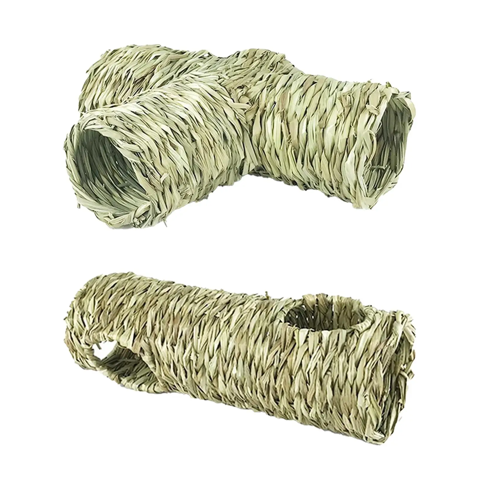 Hamster Grass Tunnel Toy Straw Tunnel Hut Lay Hay Bed Cottage Durable Rabbit Tunnel Tube Interactive Toy for Bunny Canary