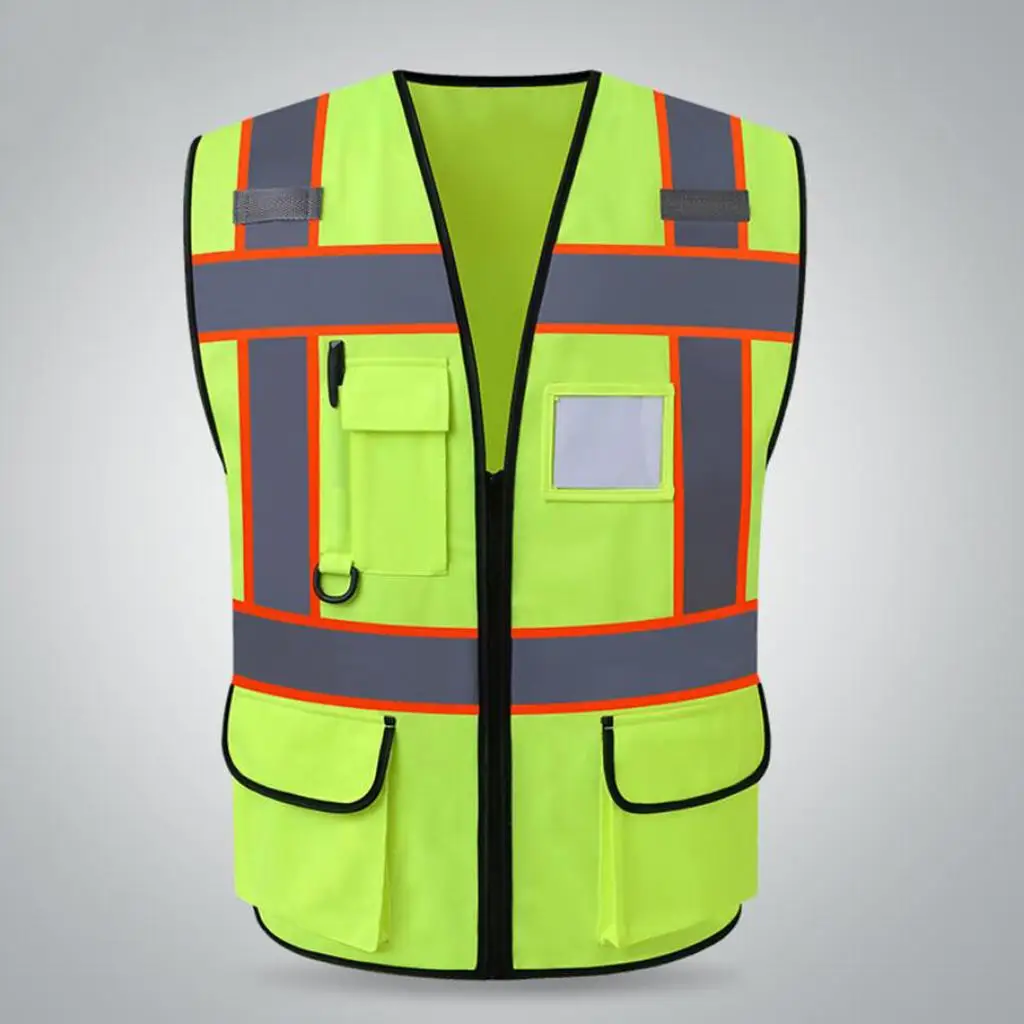 Fluorescent Yellow Safety Vest with Reflective Strips for Construction