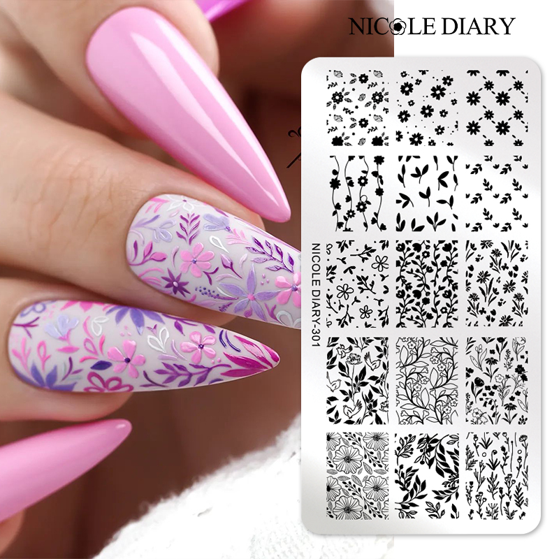 Description Picture 6 of itemNICOLE DIARY Flower Leaves Nail Stamping Plates Leaf Line Autumn Stainless Steel Manicure Stencil Nail Art Templates Stamp Tools