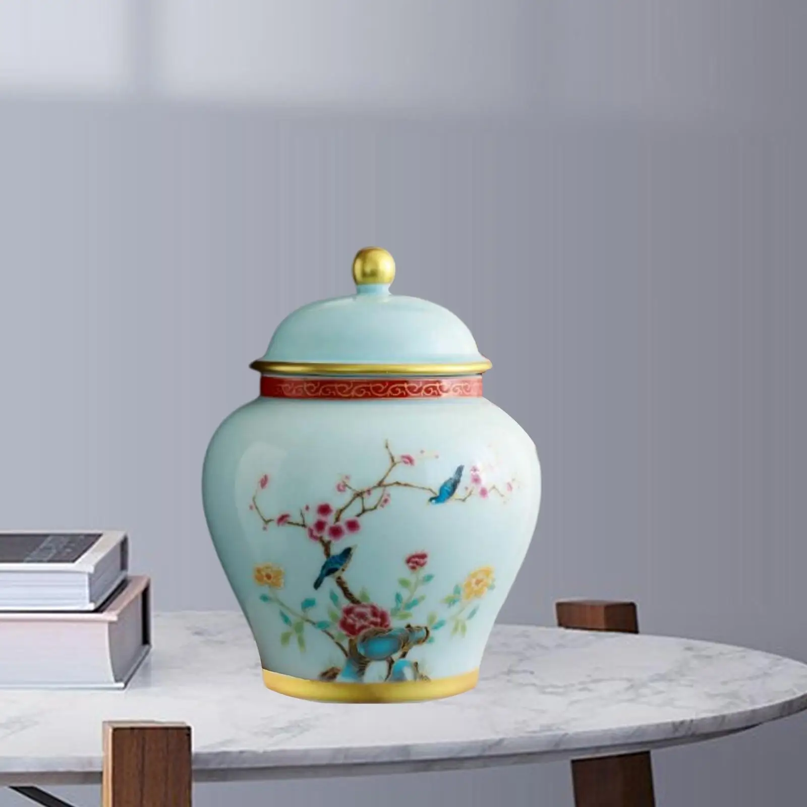 Ancient Chinese Style Creative Porcelain Ginger Jar Airtight Lid Food Storage Container for Nuts