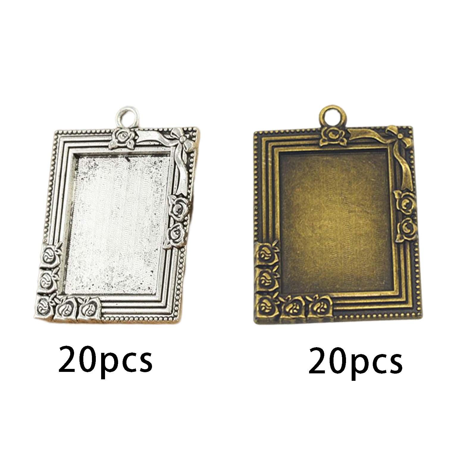 20 Pieces Vintage Rectangle Trays Pendant Charms Necklaces Pendants Trays Bezels Bezel Tray Settings for DIY Craft Photo Pendant