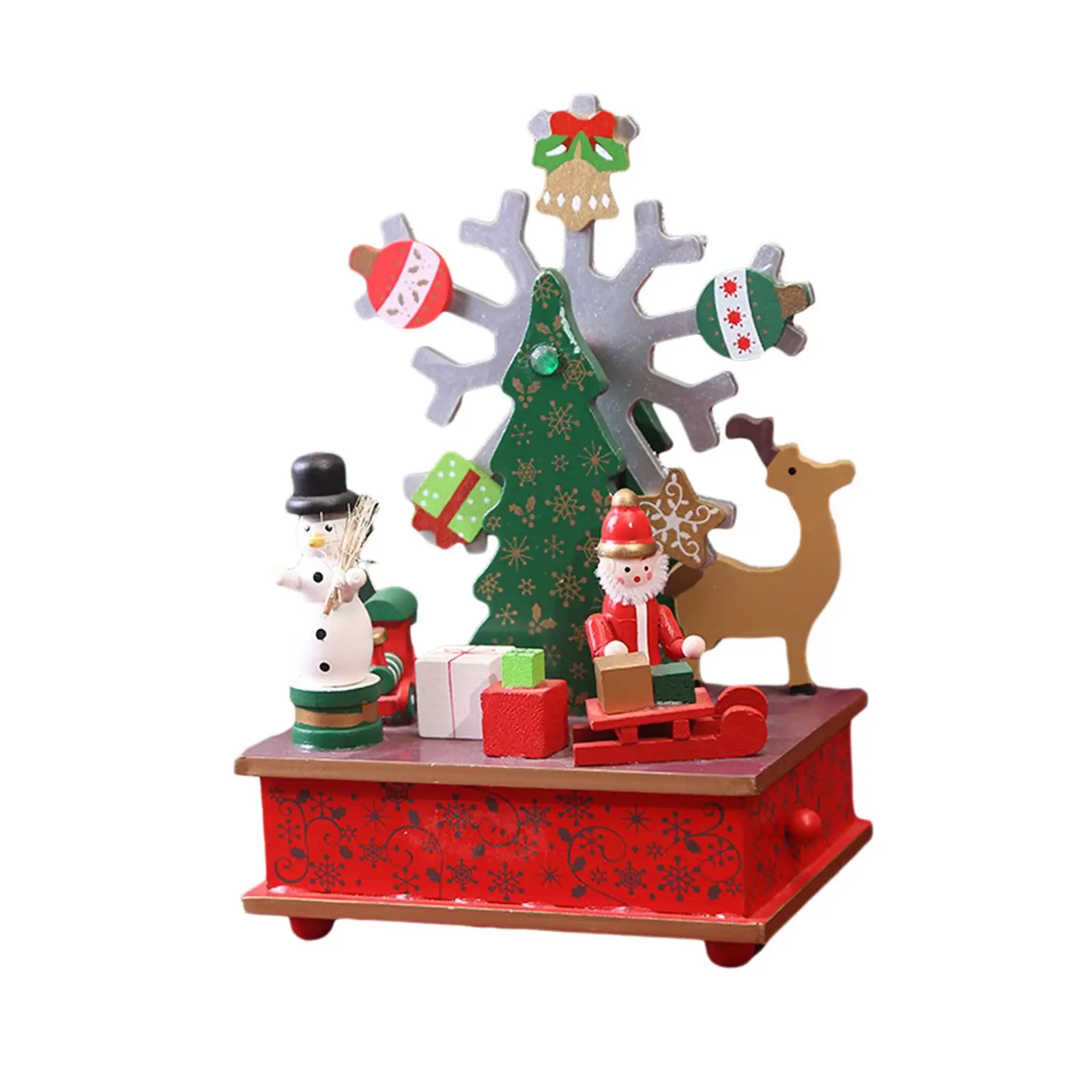Musical Box Decoration Accessories Rotatable Wood Collectible Christmas Ornament Table Centerpiece for Fireplace Bedroom