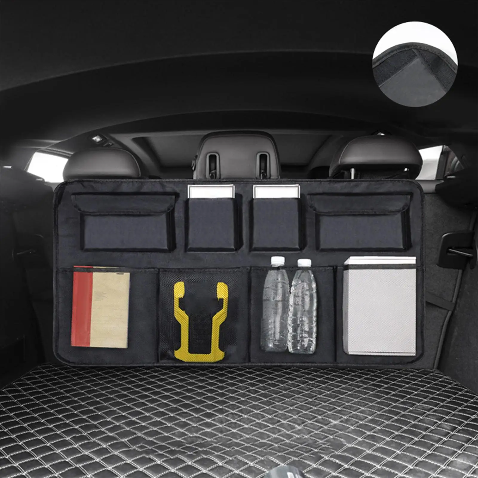 Vehicle Car Trunk Organizer Black Easy Install Adjustable Strap Keep Trunk Clean