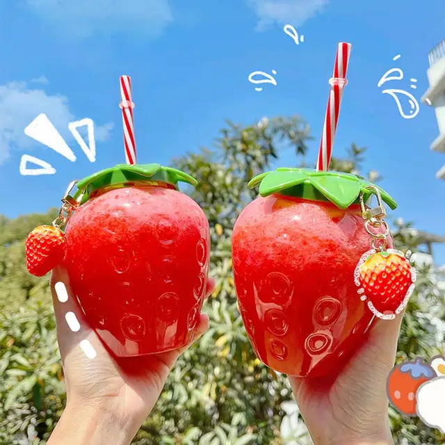 1pc, VIGO Water Bottle, 500ml/17oz Strawberry Pattern Water Cups, Square  Transparent Clear Water Pitcher, Cute Kawaii Summer Drinkware, Kitchen  Gadget