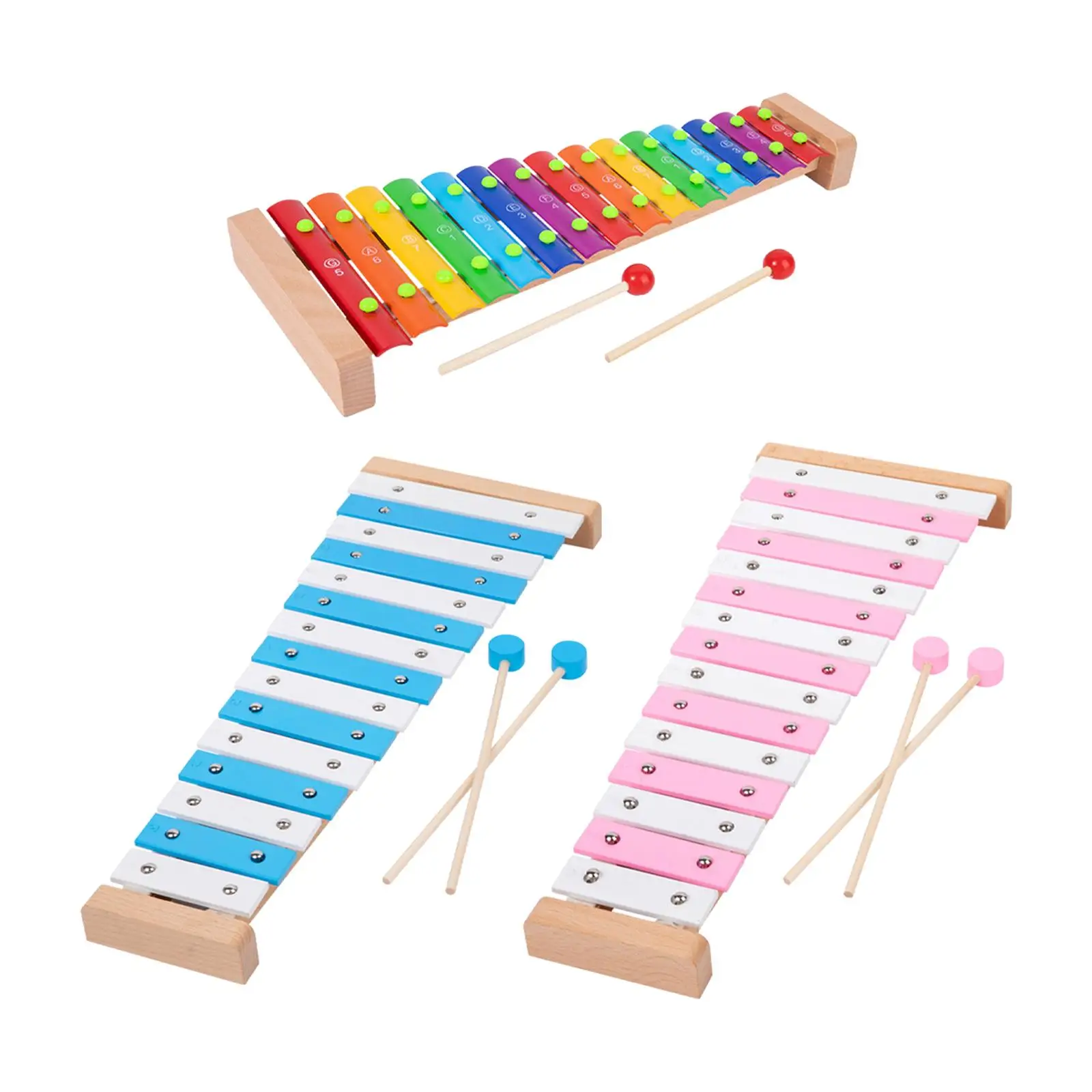 15 Note Metal Xylophone with 2 Mallets Musical Toy for Players Kids