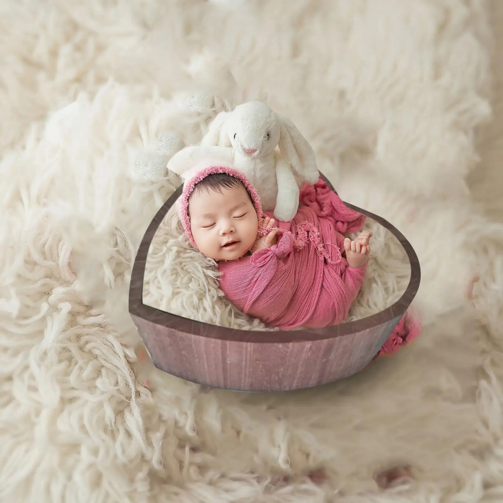 Newborn Infants Photography Props Wood Basin Heart Shaped Multi Purpose Cute