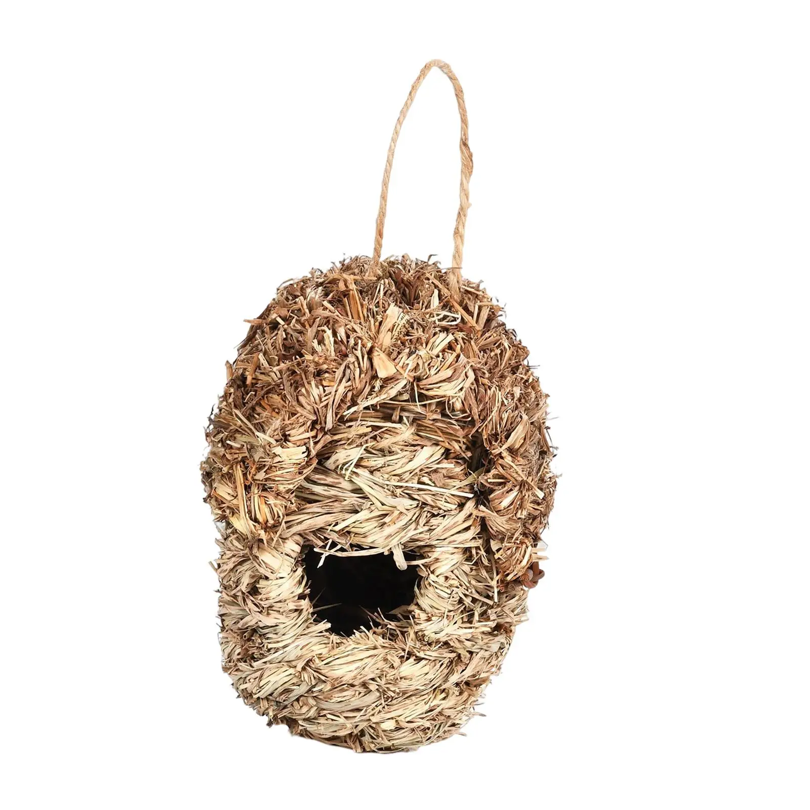 Straw Hand Woven Bird Cage Bird Nest Hut Shelter Hanging Parrot Nest House Birdhouse for Outdoor Outside Lawn Garden