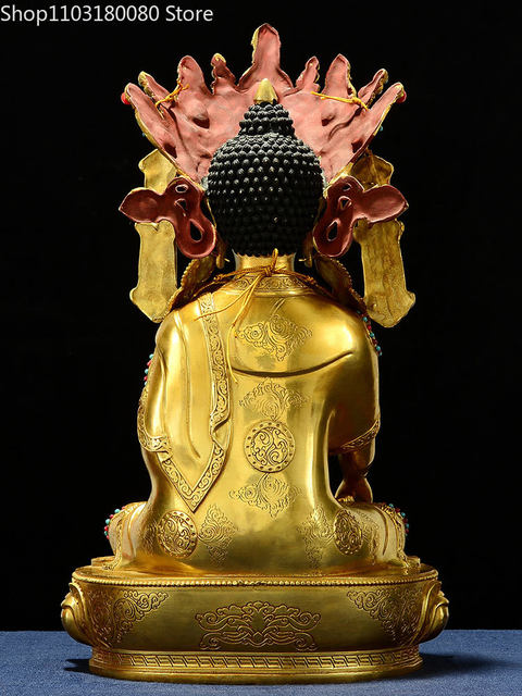 Chinese Antique Collection Handcrafted Exquisite Rare Pure Copper 2024 Gilt Sitting Mountain Tathagata Sakyamuni Buddha Statue Ornament