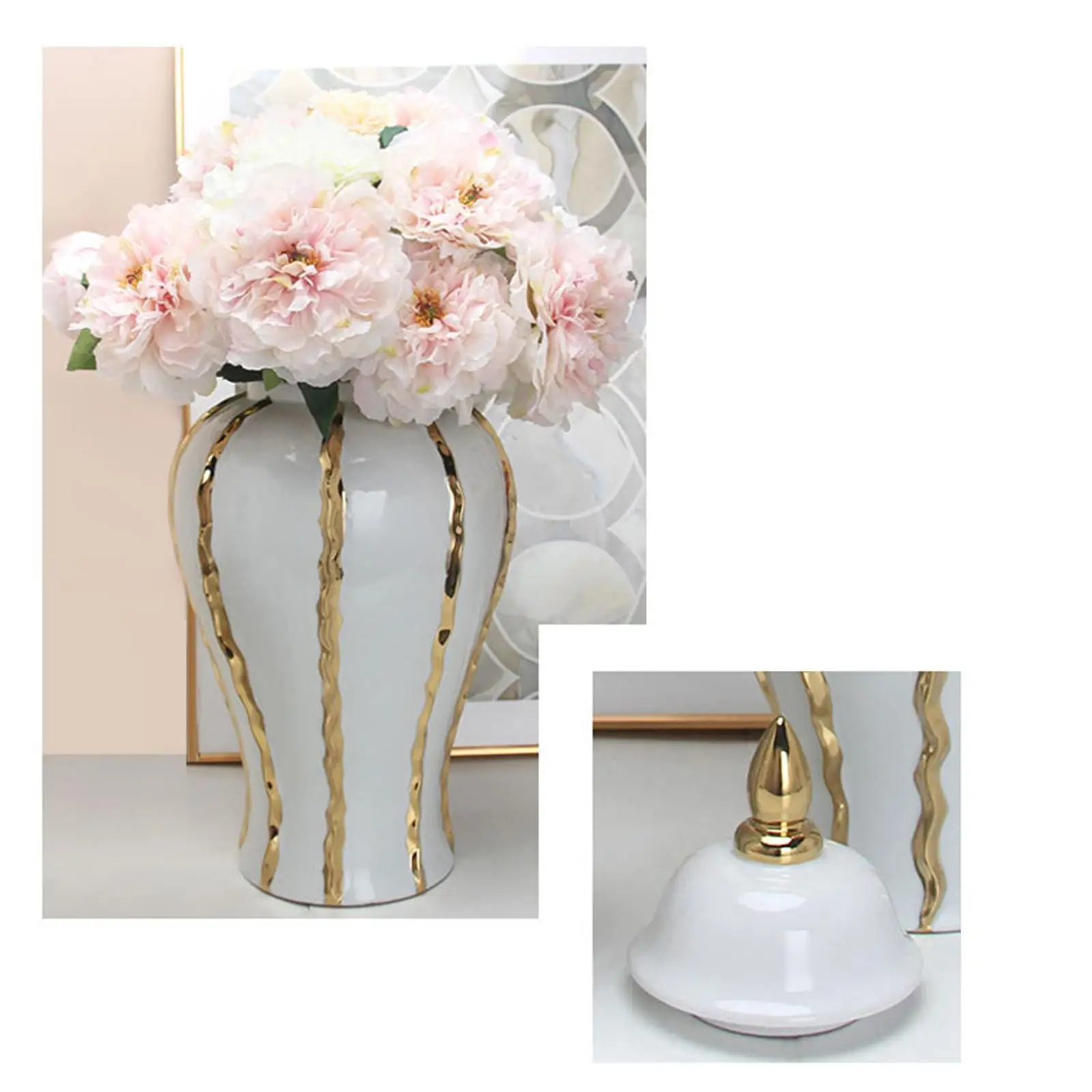 Modern Ginger Jar with Lid Handicraft Decorative Storage Light Luxury Porcelain Jar Vase for Party Desktop Decor Ornament Gift