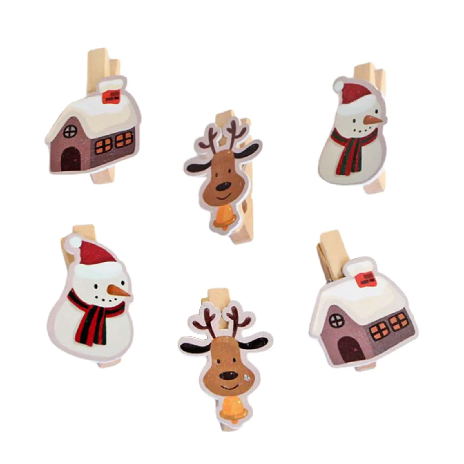 6 Pieces Christmas Wooden Clips Christmas Card Pegs Christmas Ornaments for Paper Crafts New Year Holiday Party Favors Supplies