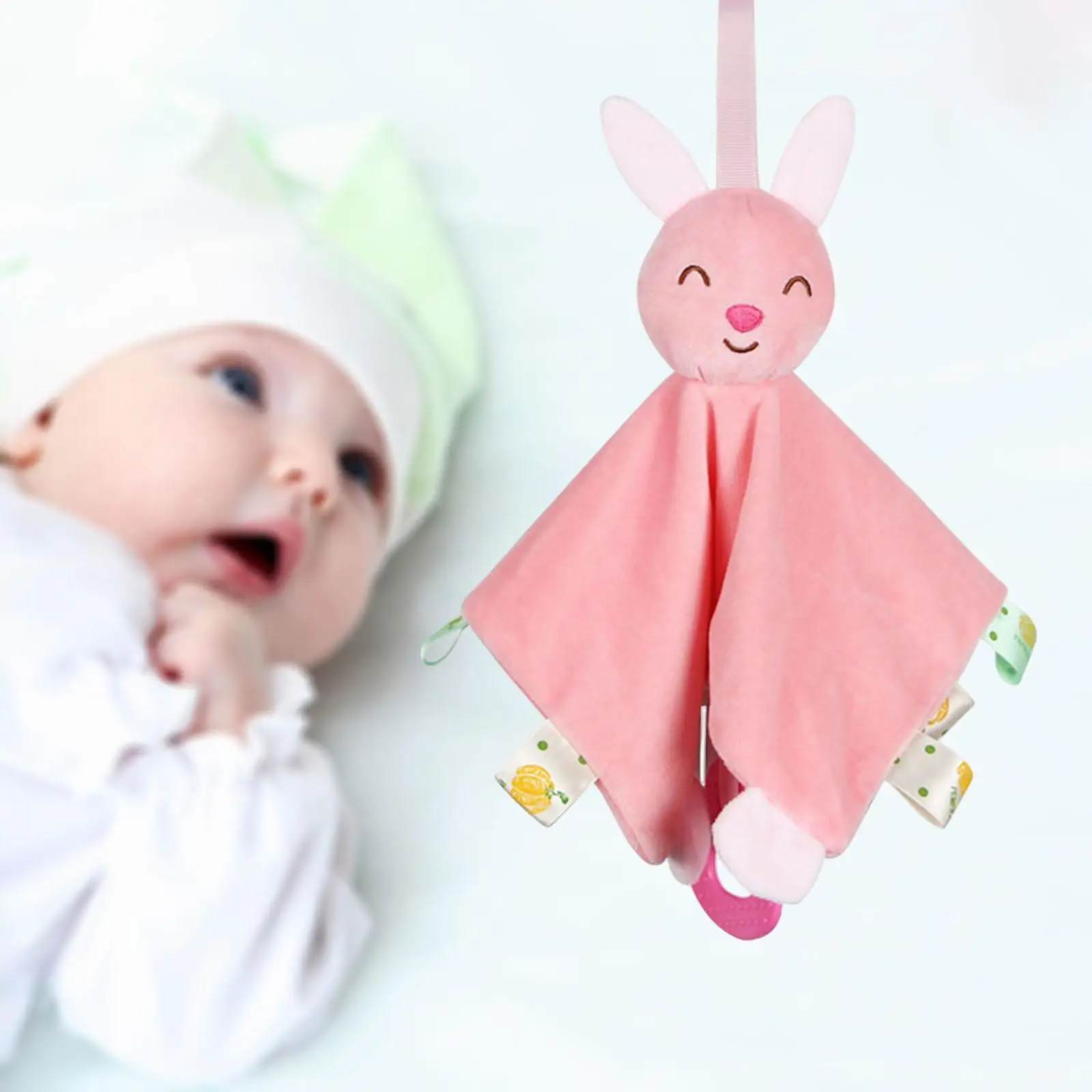 Baby Stuffed Plush Toy Teething Towel, Soft Blanket with Rattle Infant Teething Toys for Boys Girls Newborn 3- Holiday Gifts