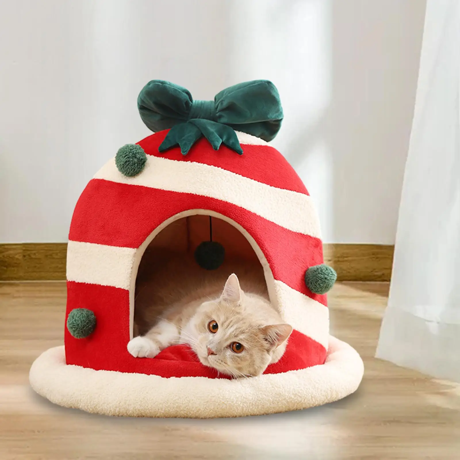 Christmas Cat Beds Winter with Playing Ball Comfortable Warm Soft Christmas Cat House Beds for Christmas Gifts Cats Animals