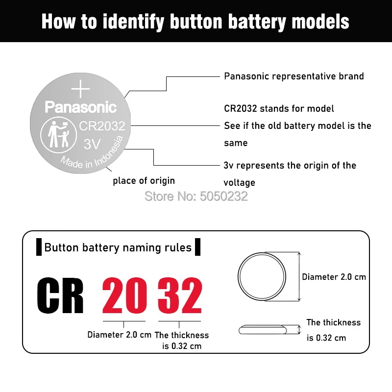 10PCS/lot PANASONIC Original CR2032 Button Cell Battery 3V Lithium Batteries CR 2032 for Watch Toys Computer Calculator Control batteries for blink camera