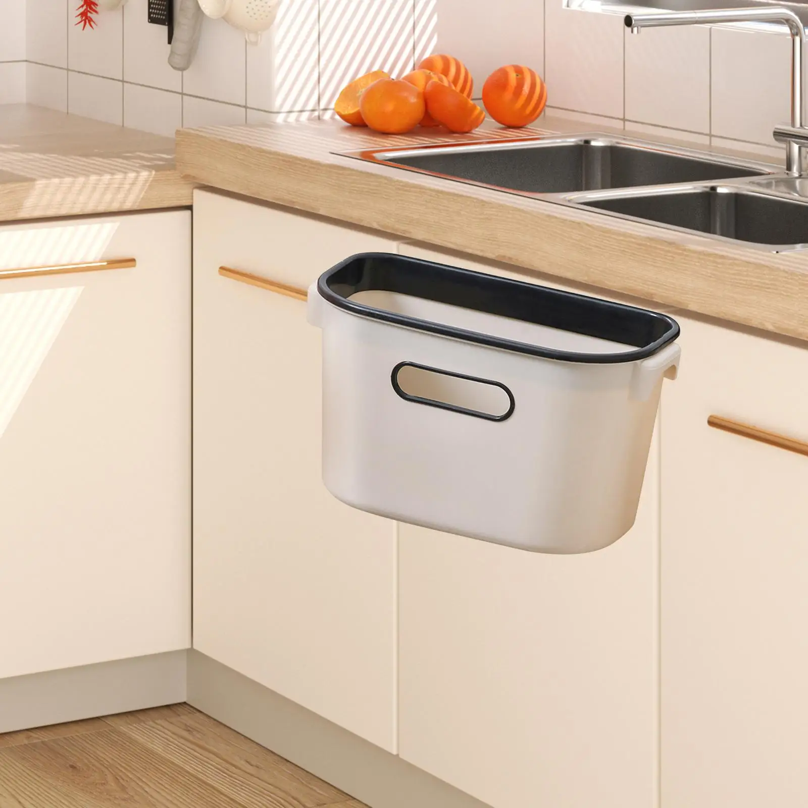 Hanging Kitchen Trash Can with Handles Cabinet Door Hang Wastebasket (without Lid) Garbage Bin for Car Bedroom Kitchen Camping
