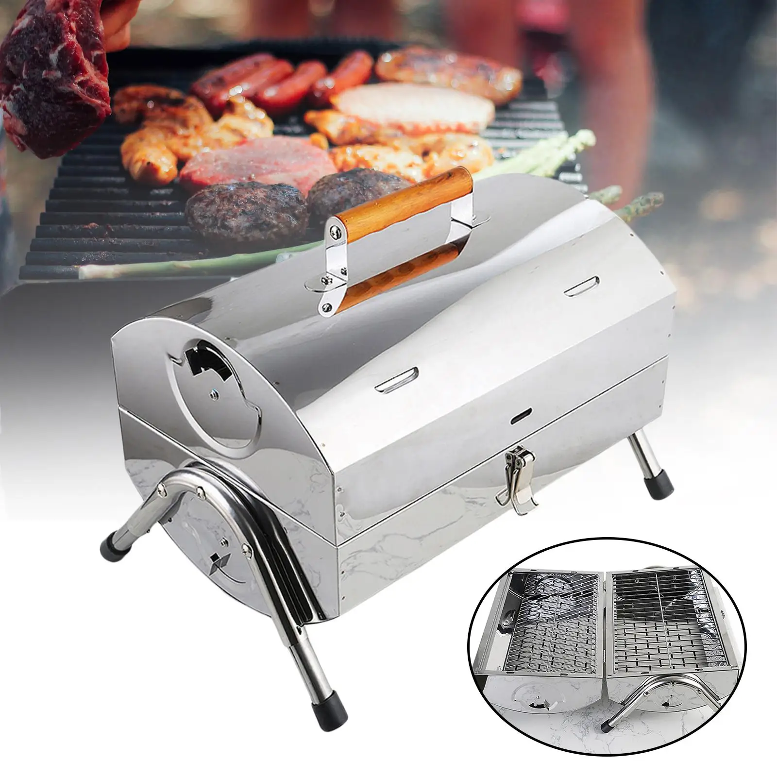 Tabletop Charcoal Grill Household Grilling Meat Multifunctional Mini Camping Grill for Beach RV Traveling Garden Hiking Backyard