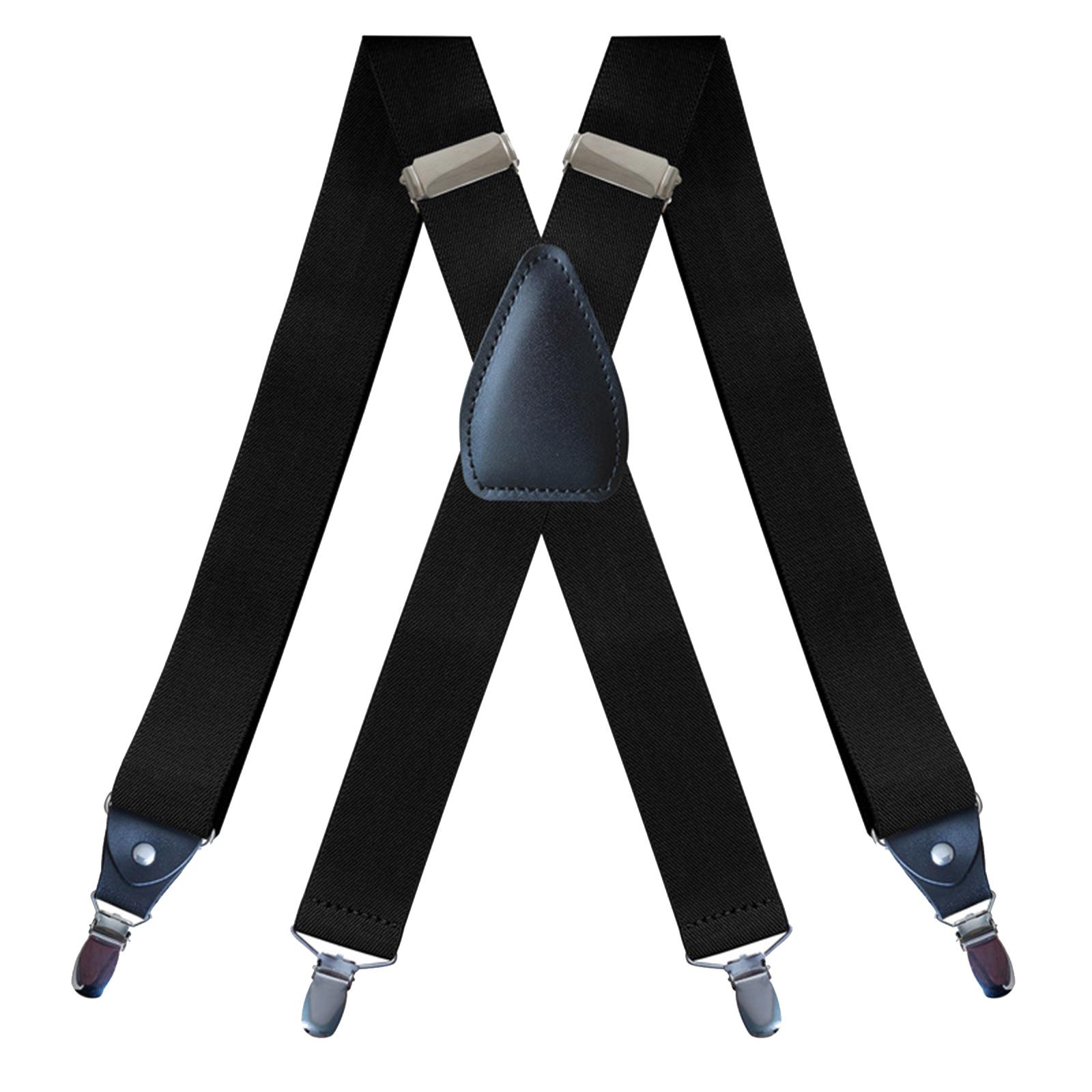 Suspenders for Men, x Back Construction with 4 Clips Elastic Heavy Duty Solid 1.38 Inches Wide Size Fits All Pants Brace Adult