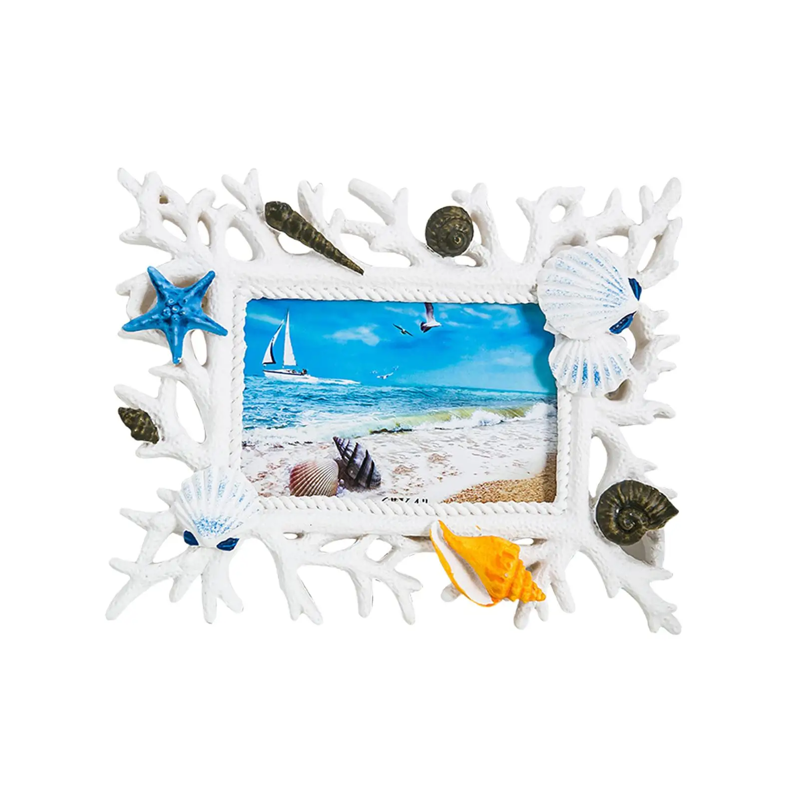 Nautical Beach Themed Photo Frame Picture Holder Boat 6 inch Adornment Shell Picture Frame for Party Holiday Decoration
