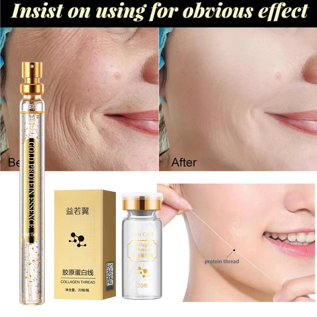 Best of Instant Lifting Collagen Protein Thread And Serum Set Wrinkles Fine Lines Removal Soluble Anti-Aging Moisturizing Firm Skincare Reviews & Tips