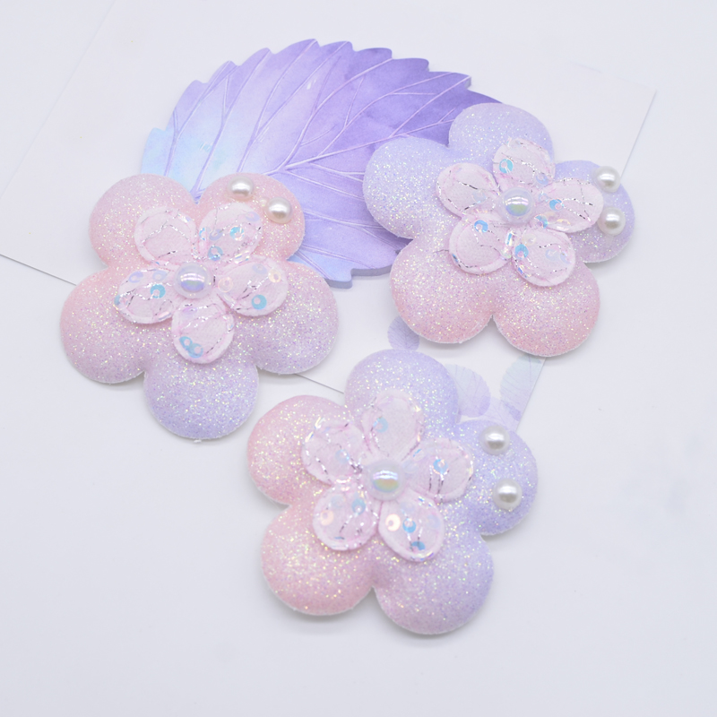 6 Stück 55 mm gepolsterte Perlenblümchen-Verzierung, Blumen für DIY-Kleidung, Schuhe, Handschuhe, Hut, Nähen, Patches, Kopfbedeckung, Dekor-Applikationen – Detail 3