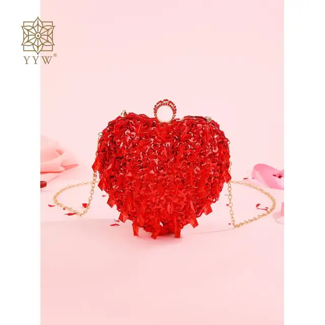 Deluxe Crystal Red Heart Clutch Red Factory Direct