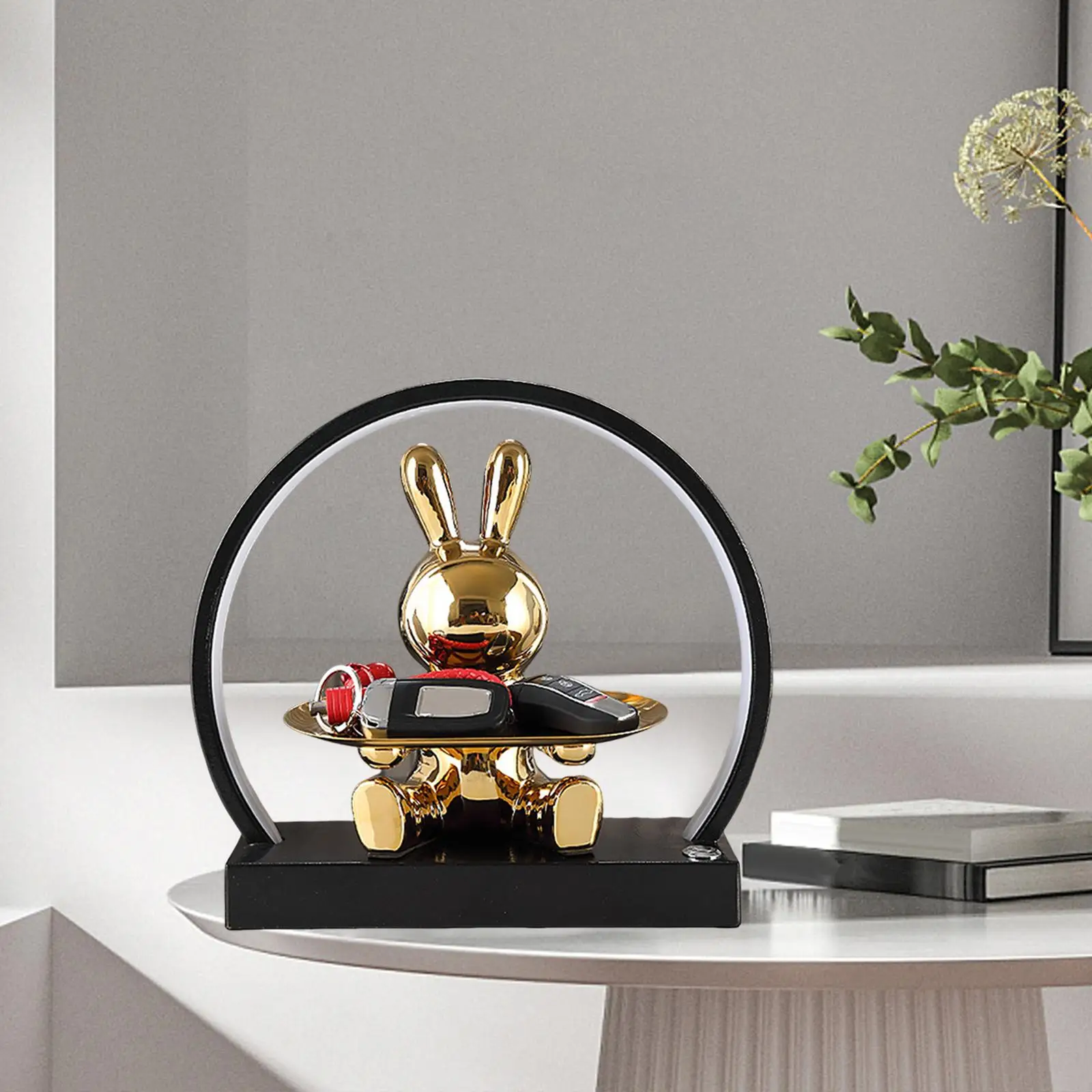 Rabbit Figurine Ceramic Sculpture Jewelry Earrings Tray Bunny Figurine Statue Table Organizer Home Decorations for Restaurant