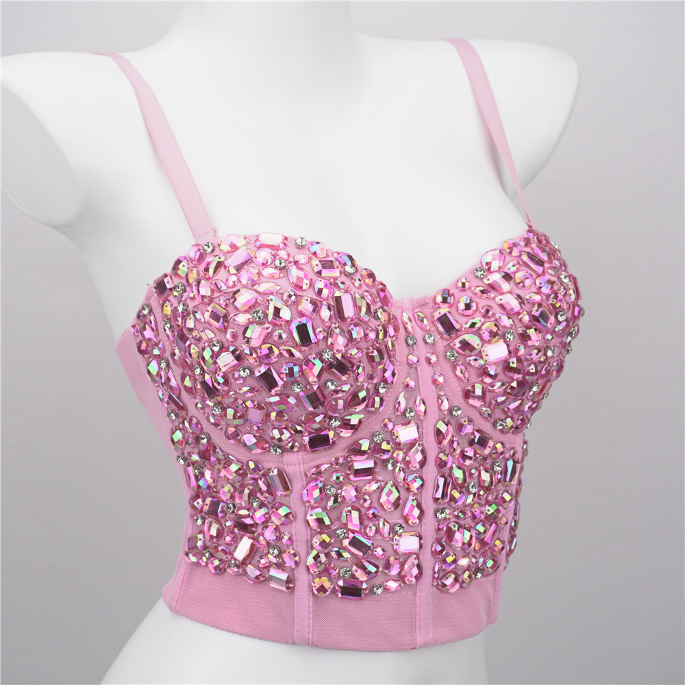 sereia laser estilo rosa acrílico diamante bling espartilho sutiãs push up colheita superior punk bustier gótico salão de baile traje festa palco