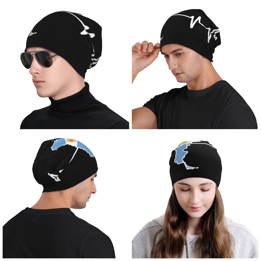 Benutzer definierte Flagge von Argentinien Schädel Mützen Mützen Männer Frauen Unisex Straße Winter warme Strick mütze Erwachsenen Motorhaube Hüte – Detail 18