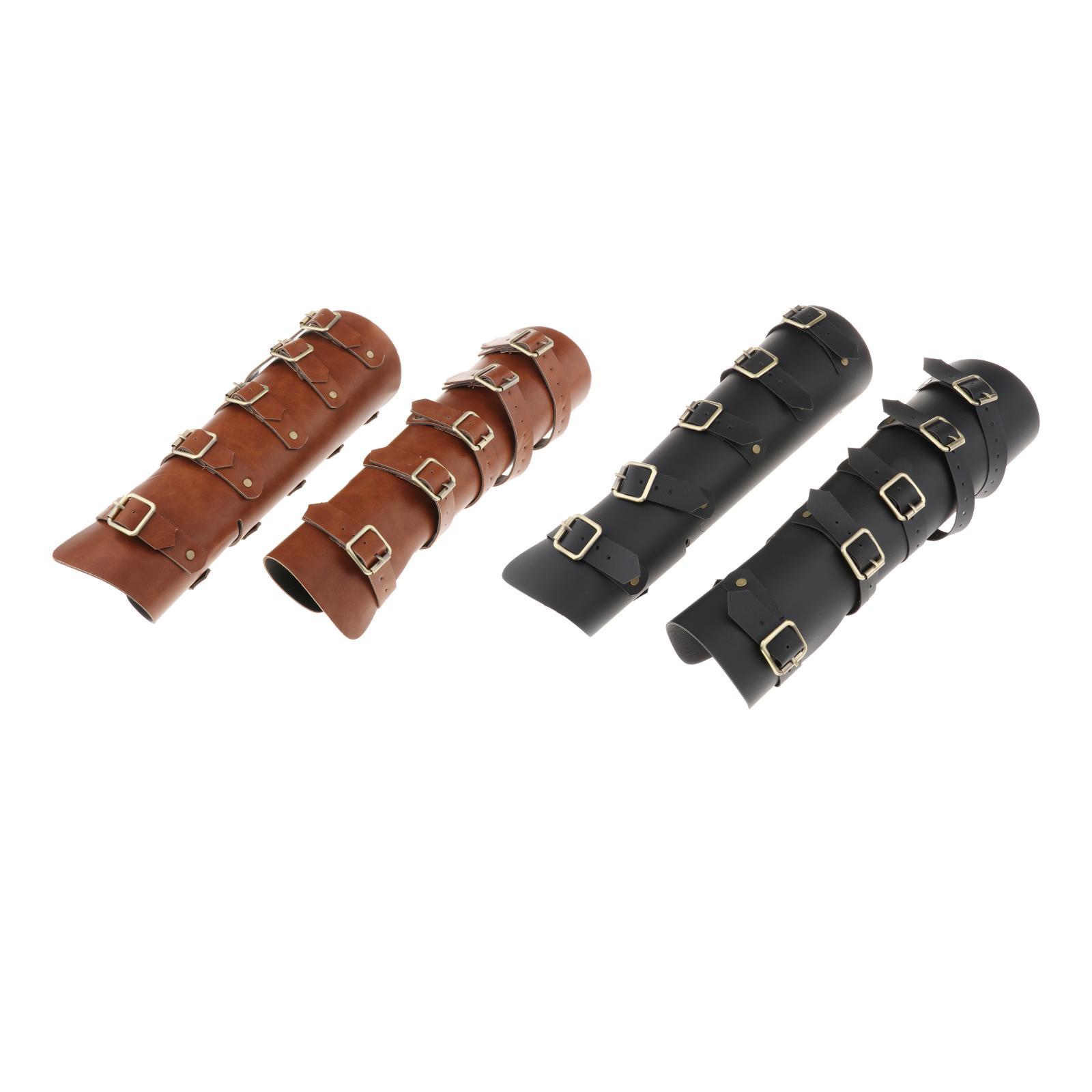 Adults Faux Leather Arm Guards - Medieval Belt Leather Buckle Bracers - One Size - Leather Armband Pair