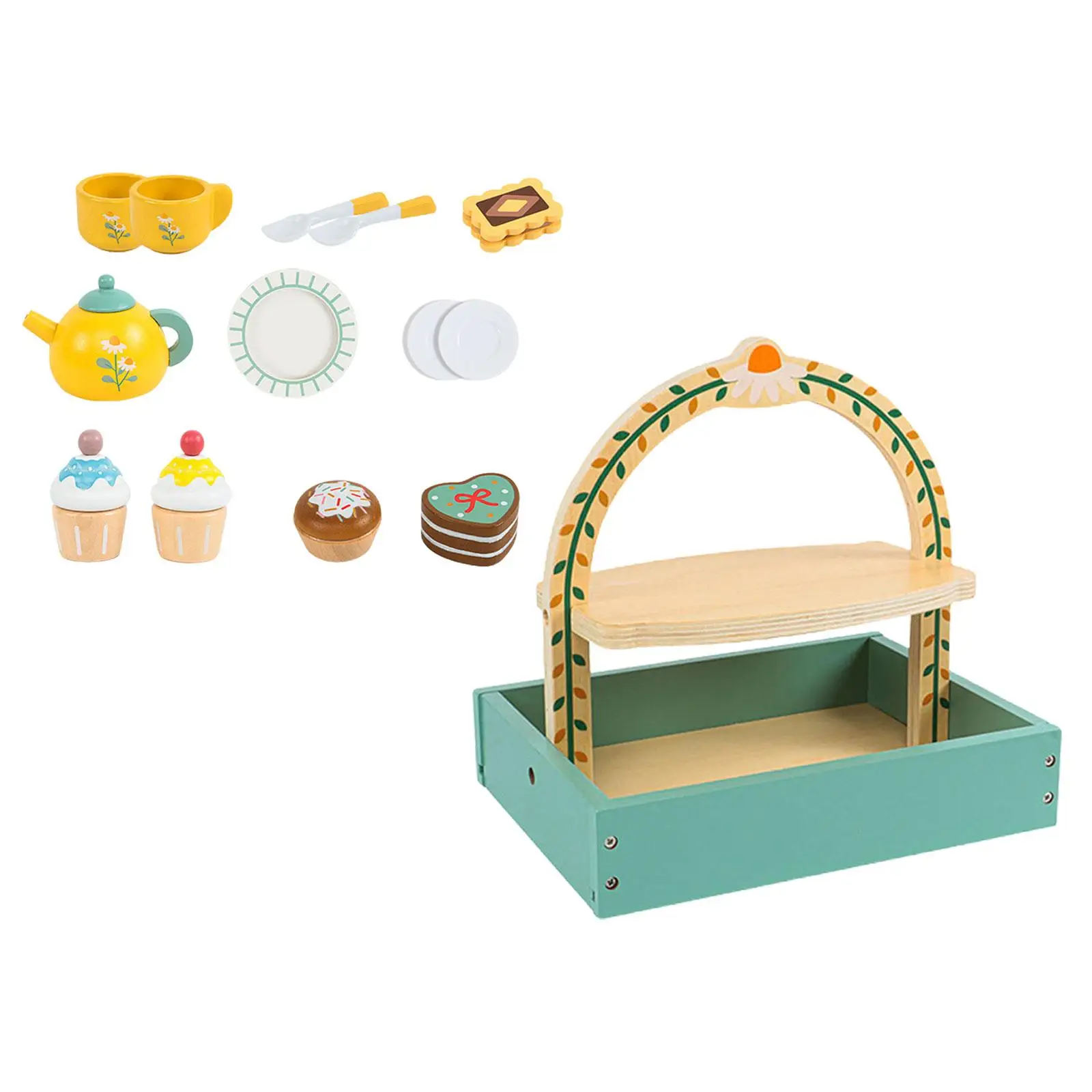 Afternoon Tea Set Educational Learning Game Simulation Toy Wooden Toy for Children Gift Age 3-6 Parent Kindergarten Child