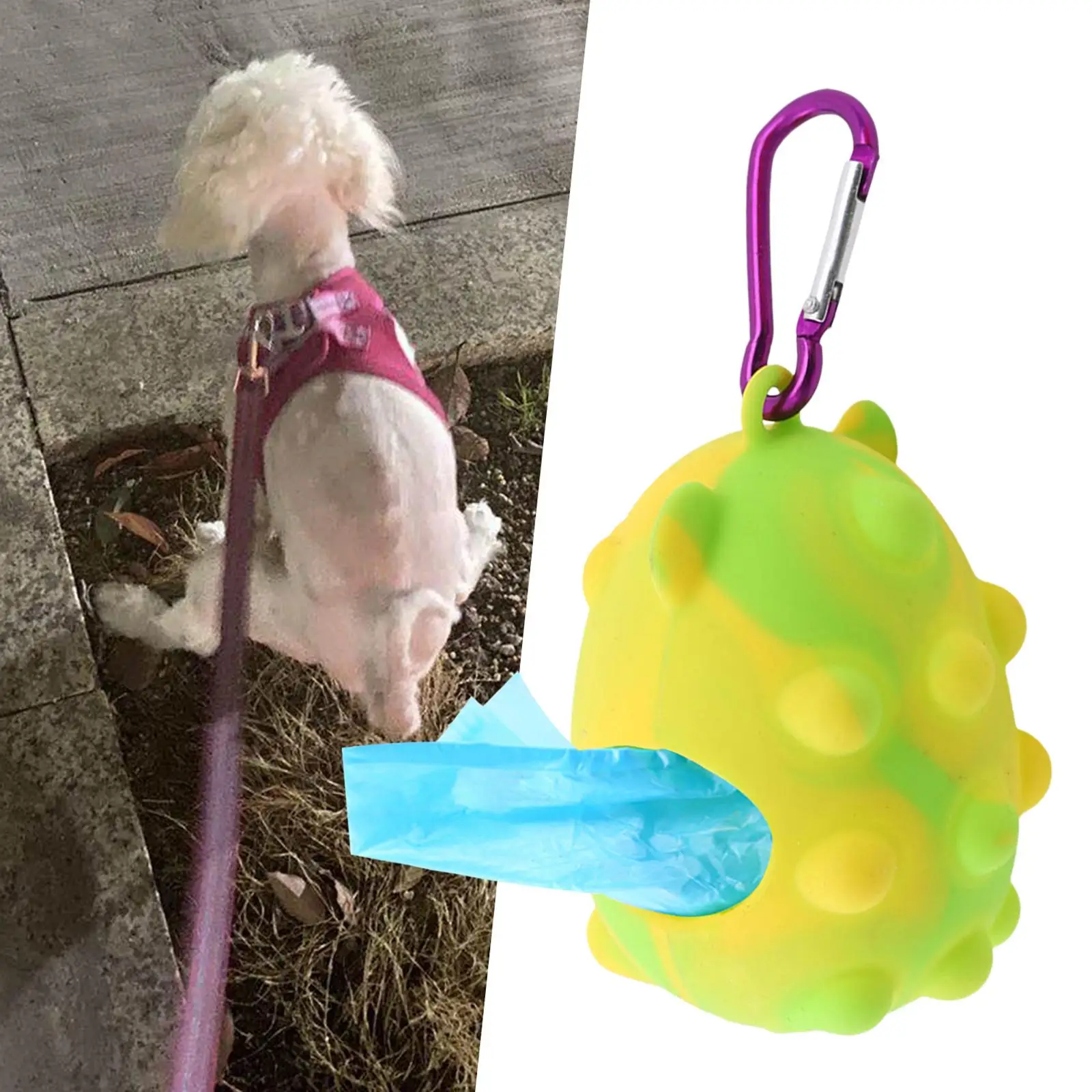 Cute Pet Waste Bag Dispenser with Hook Doggy Waste Bags Carrier Lightweight Silicone Garbage Dog Poop Bag Holder for Walking